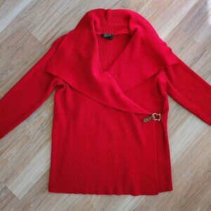 🐎❤️LAUREN RALPH LAUREN RED WRAP SWEATER GOLD HORSEBIT CLOSURE 100% COTTON